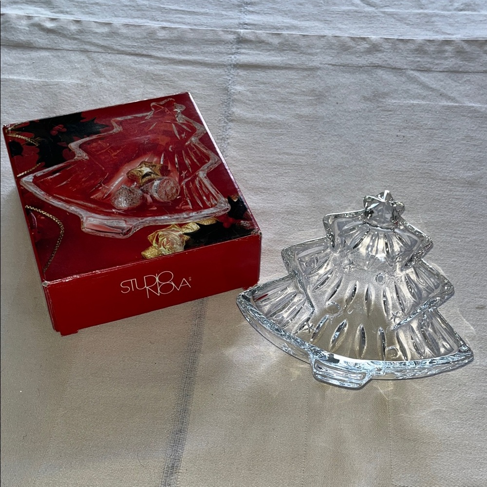 Vintage Studio Nova Christmas Clear Glass Holiday Tree Dish